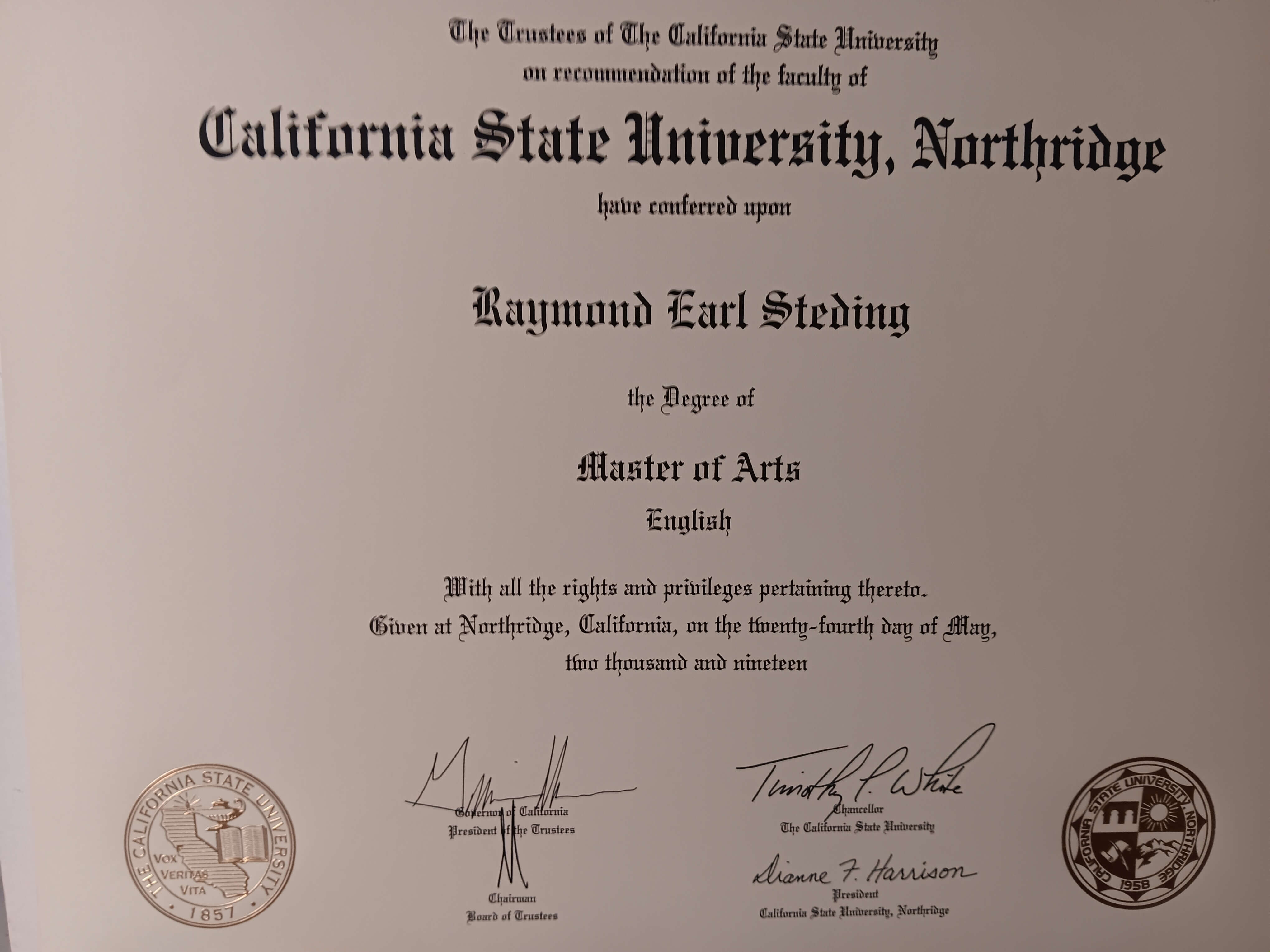 CSUN Master of Arts in English, May 2019