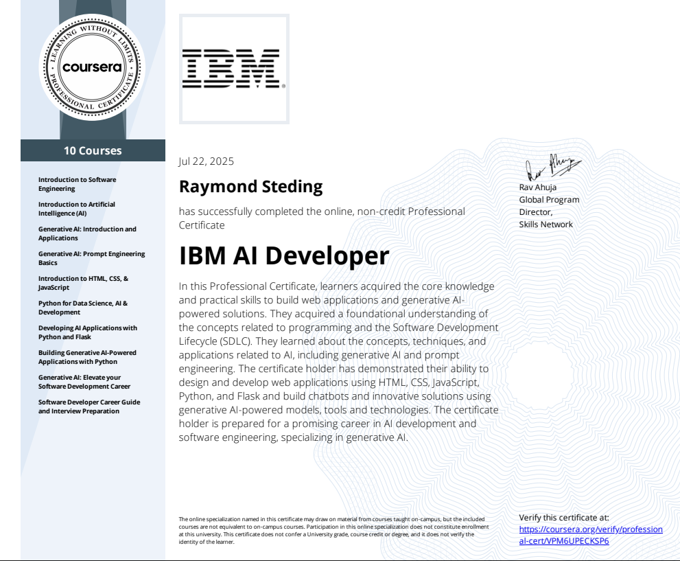 IBM AI Developer Professional Certificate