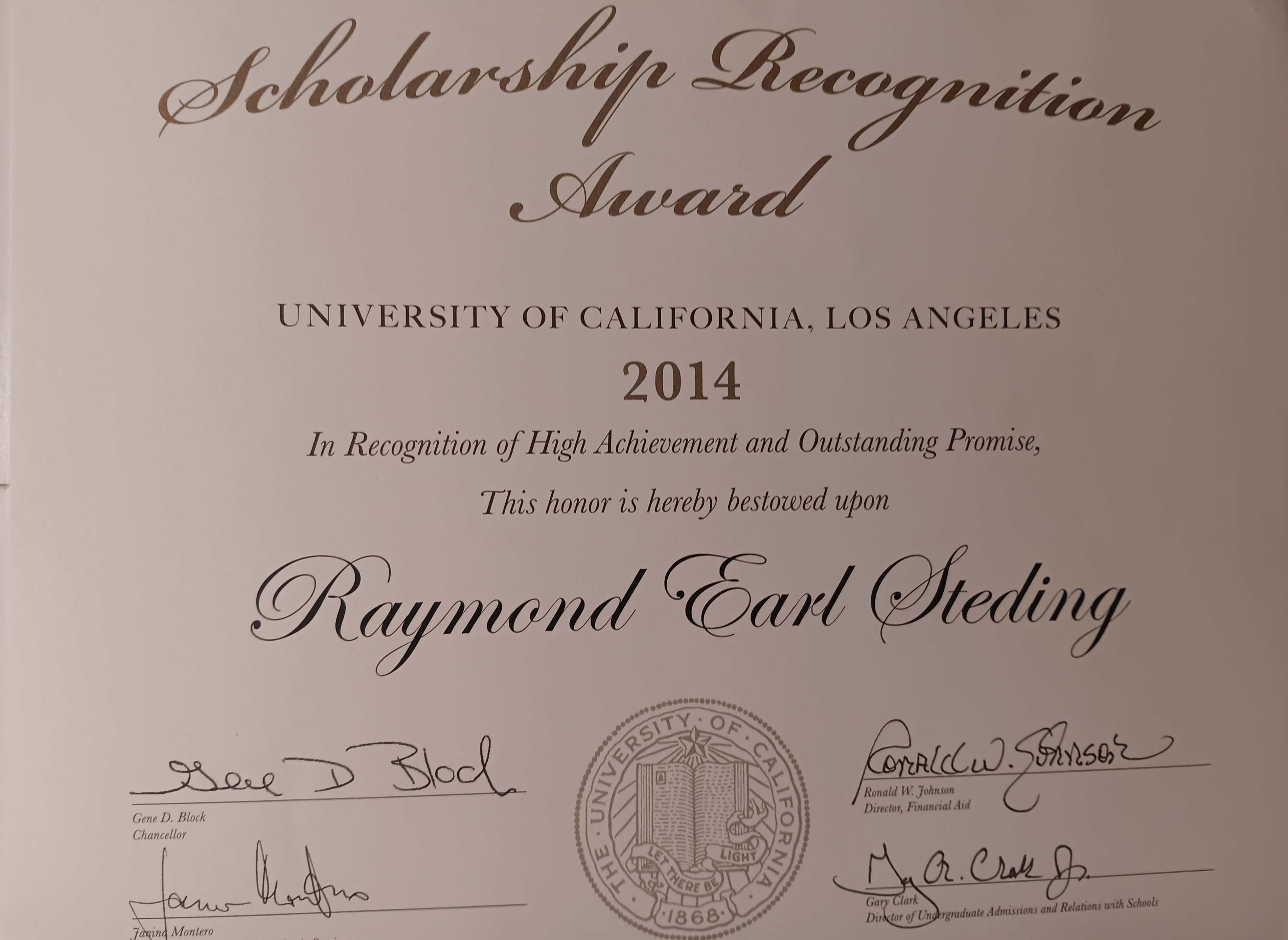 UCLA Scholarship Recognition Award, 2014