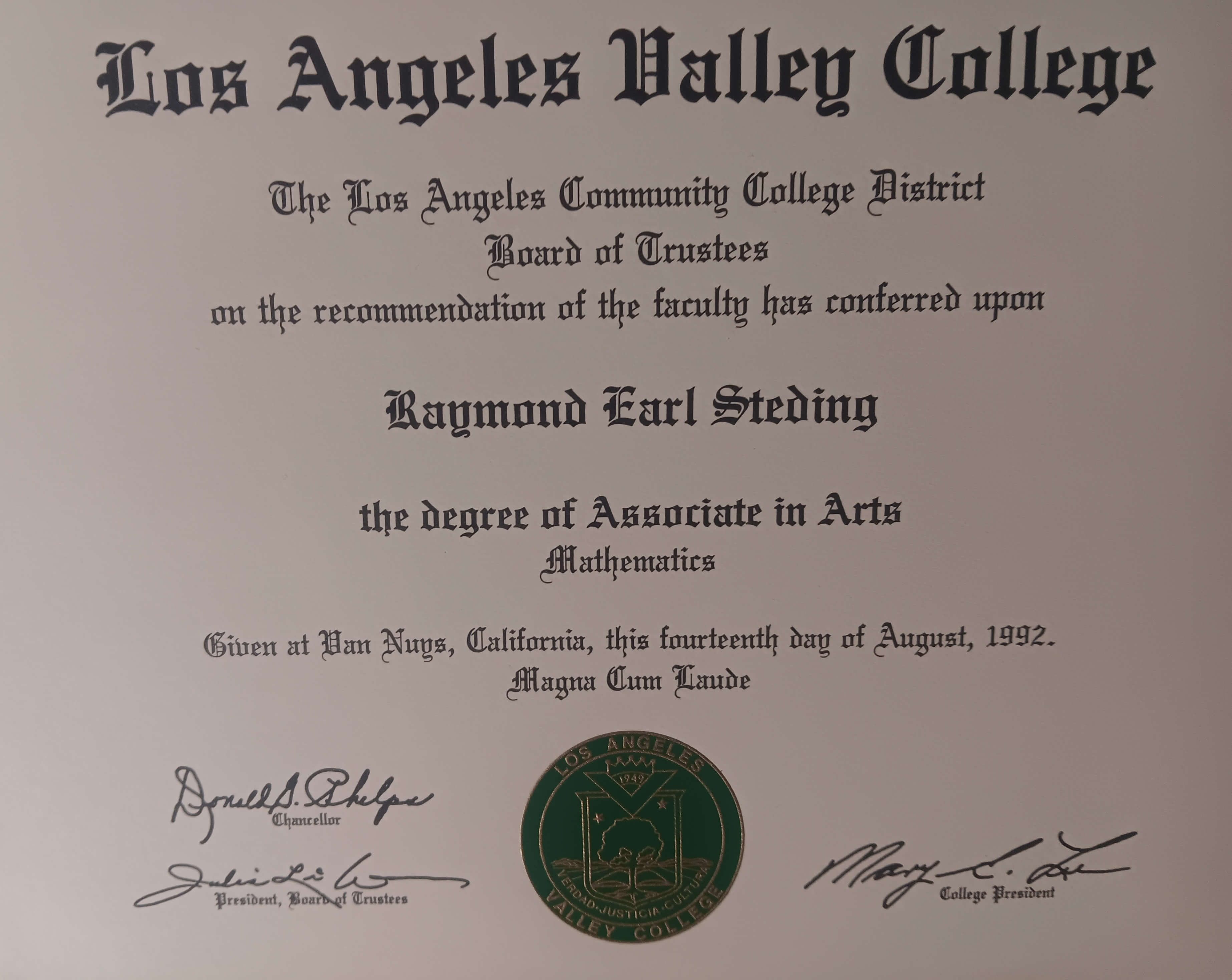 Los Angeles Valley College Associate in Arts - Mathematics